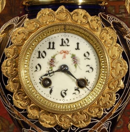 fig 3. Antique French Blue Vase Clock Set ~ French - Circa 1900 ~